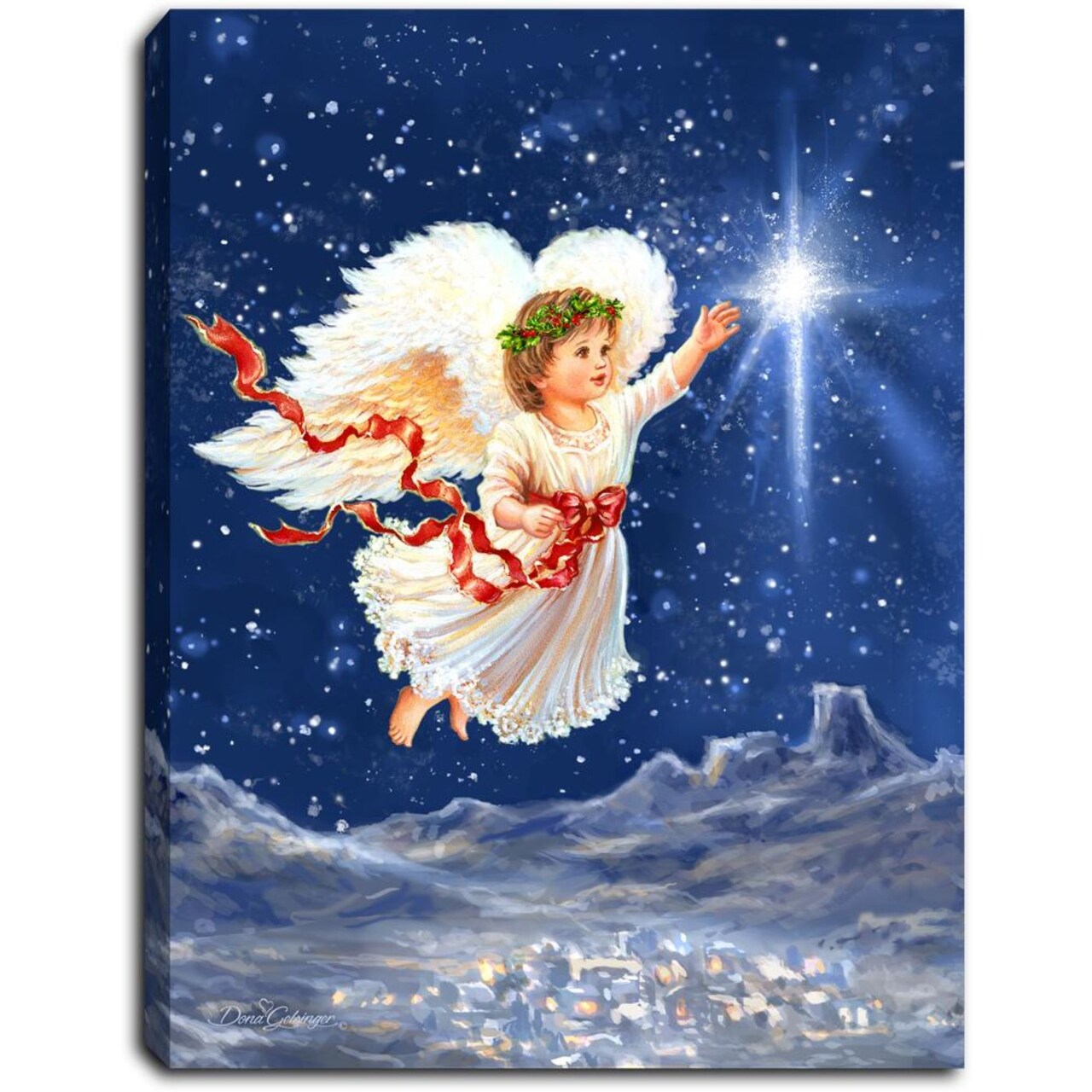 Glow Decor LED LIghted Star Angel Tabletop Christmas Canvas Decoration - 8"